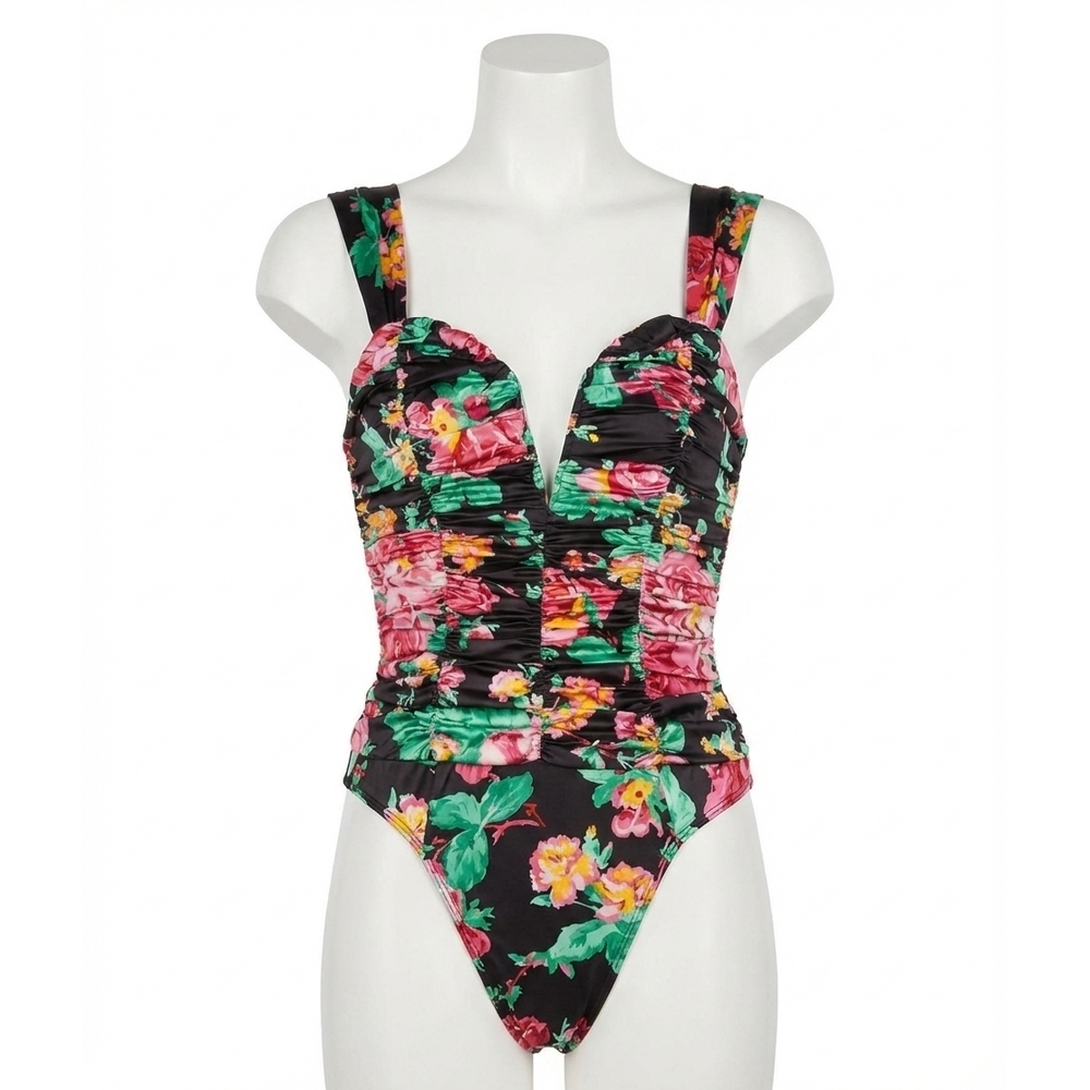 NEW FOR LOVE & LEMONS jolie ruched seaming bodysuit in black